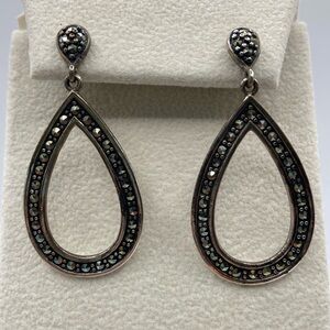Suspicion Marcasite Sterling Silver 925 Pear Shape Dangle Earrings Pierced